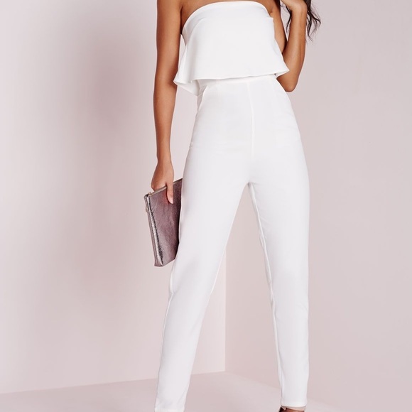 Missguided Pants - White Bandeau Double Layer Jumpsuit